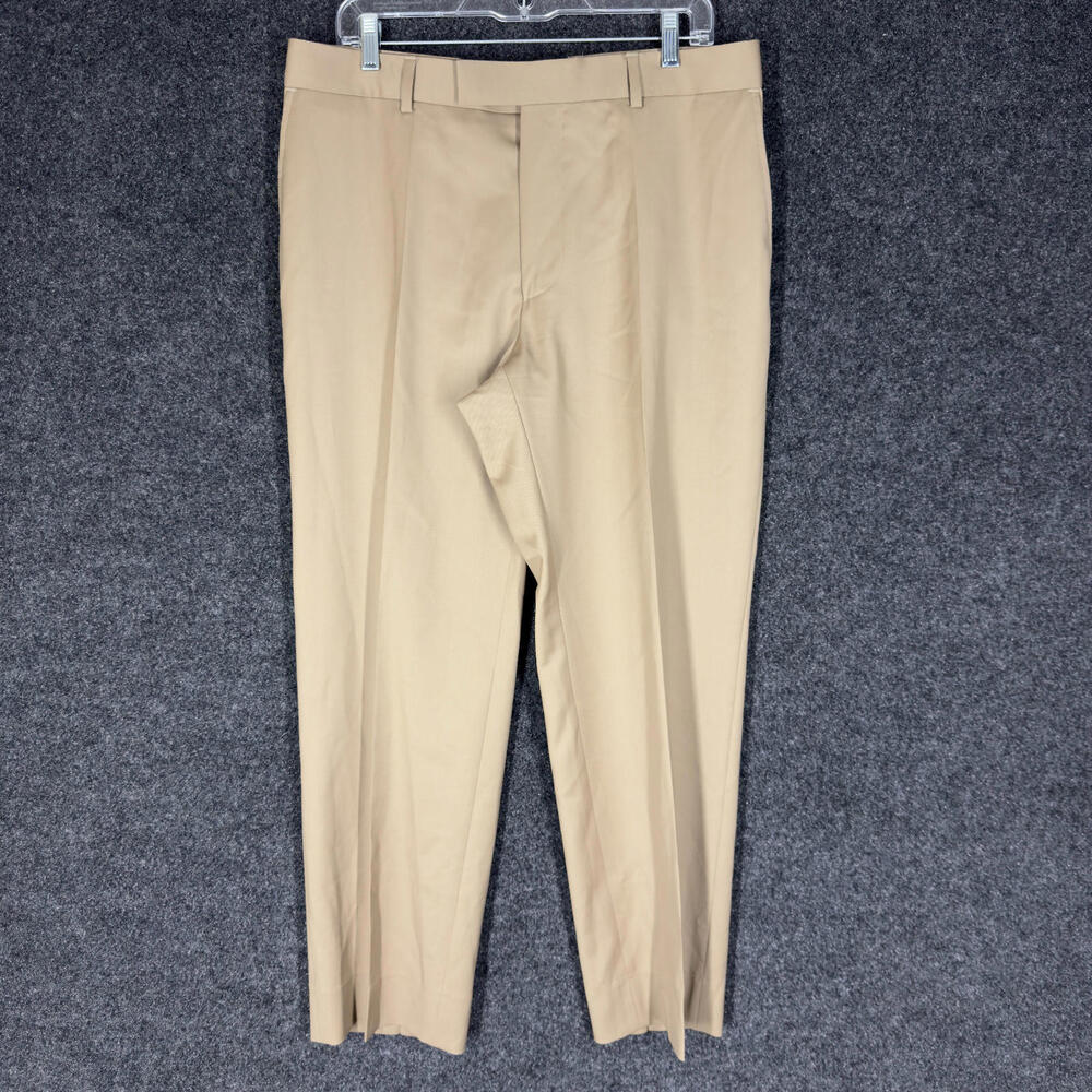 Boss Hugo Dress Pants Men 35 Beige Mid Rise Pleated Straight Pockets Classic
